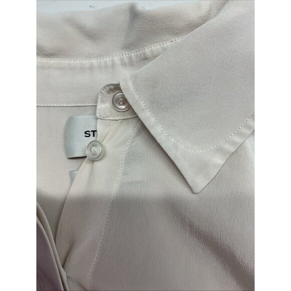 St‎ John Silk Blouse Ivory Button Up Pointed Collar Size 16 - Picture 4 of 12